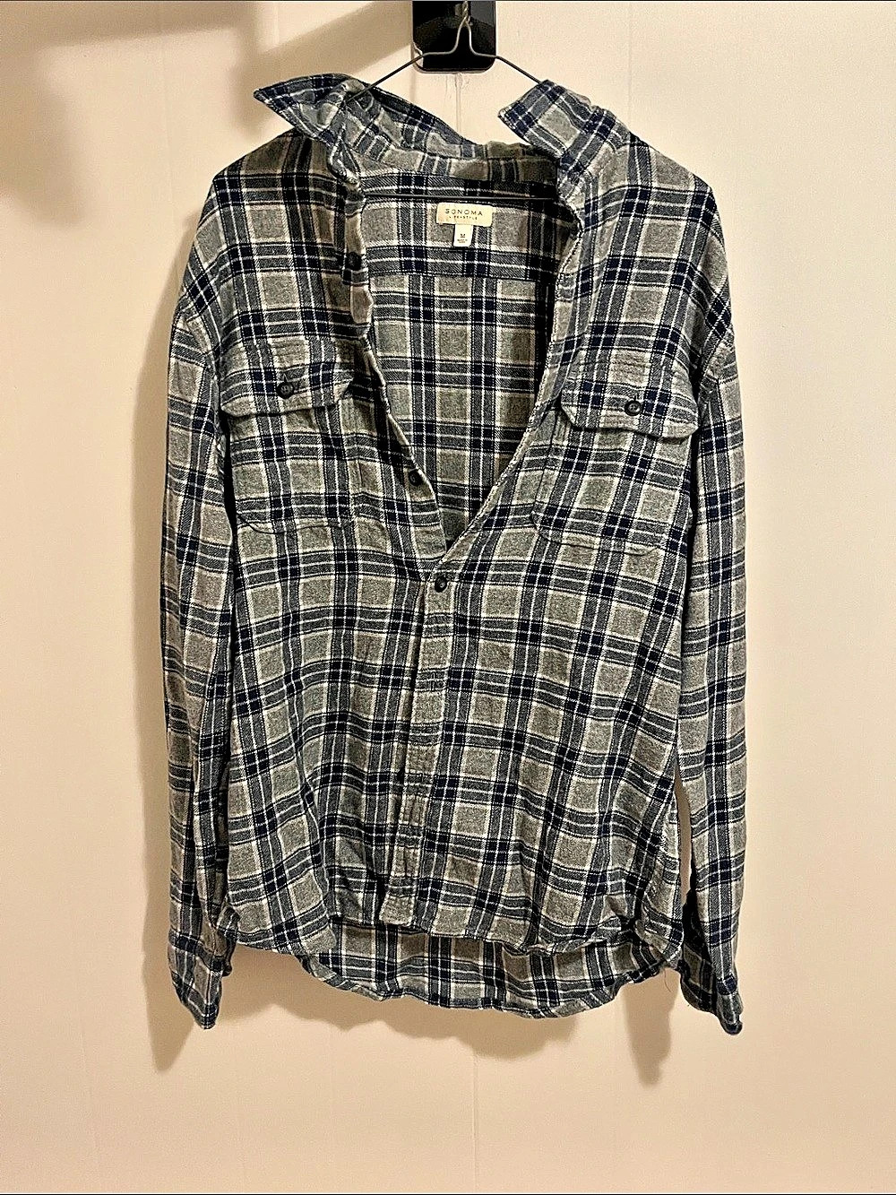 Sonoma Life + Style Plaid Button Down in Blue & White Size Medium